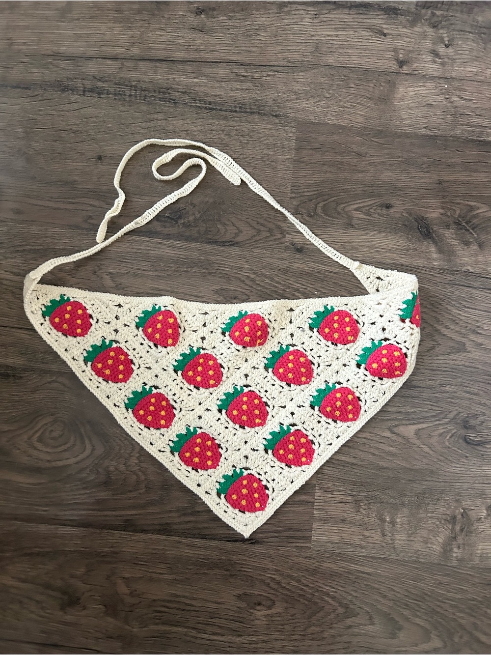 Kids Strawberry Crochet Bandana Bib - Cream and Red